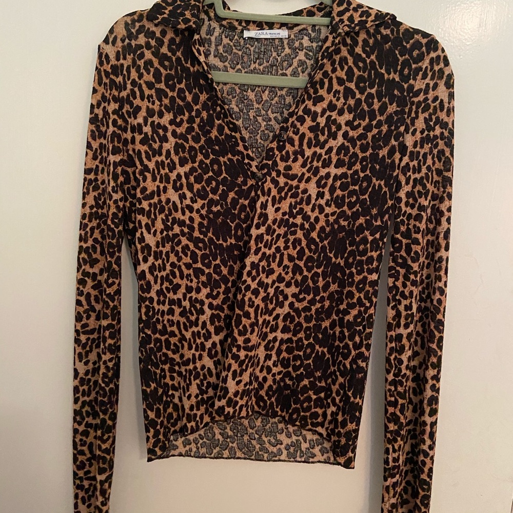 Zara leopard print long sleeve shirt